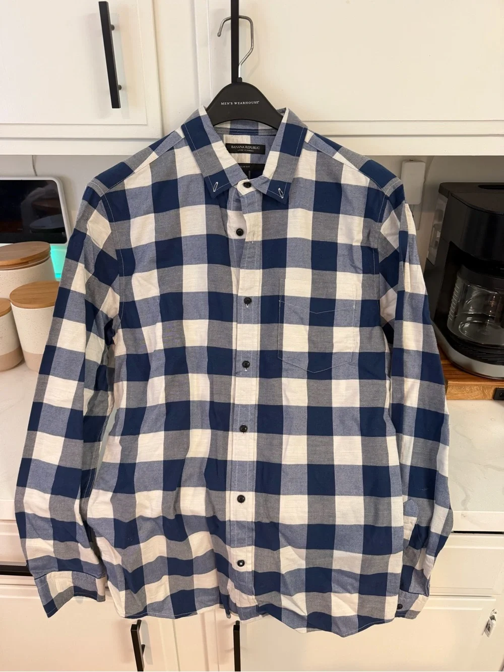 Men's Blue & White Check Button-Down Shirt